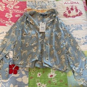NWT Zara blue dog blouse small